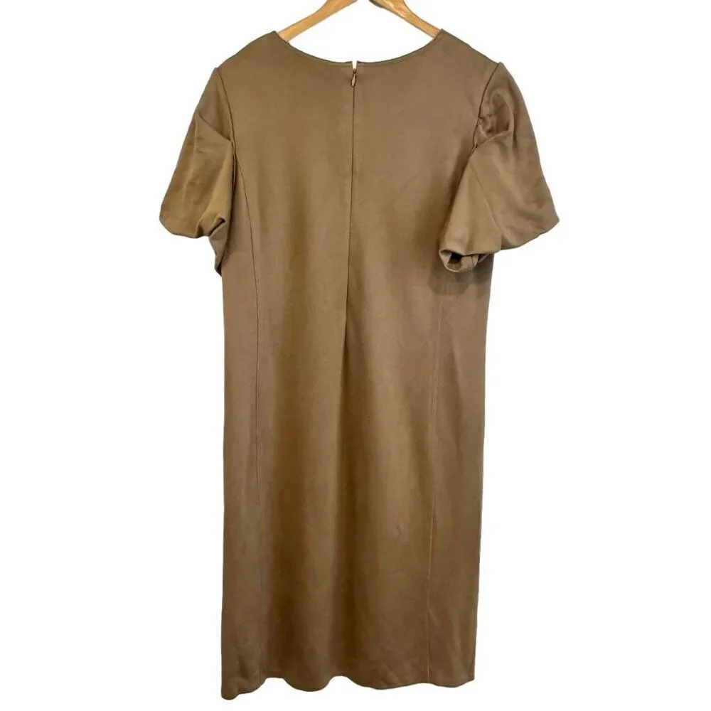 COS Tan Sheath Short Puff Sleeve Midi Dress - Picture 2 of 8